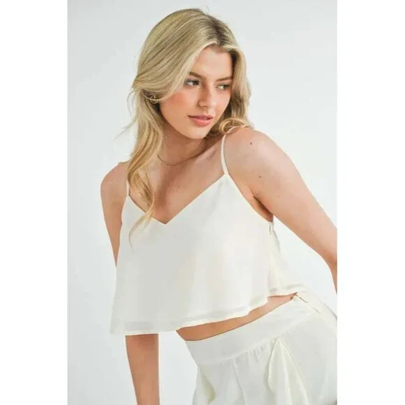 MABLE Crop Cami and Ruffled Wide Leg Pants Set
